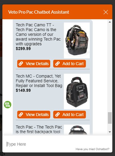 veto pro pac chatbot ecommerce chatbot