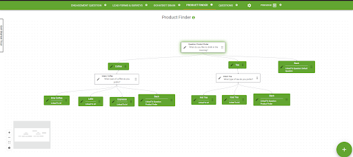 Product Finder A screenshot of the Ochatbot builder. The builder displays the Product Finder