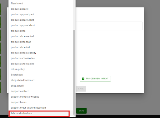 select intent screenshot of selection intent from the dropdown menu